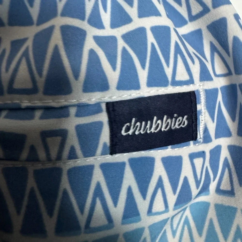 Chubbies Swim Trunks Mens Small Blue Green Geometric Lined Stretch Beach Shorts